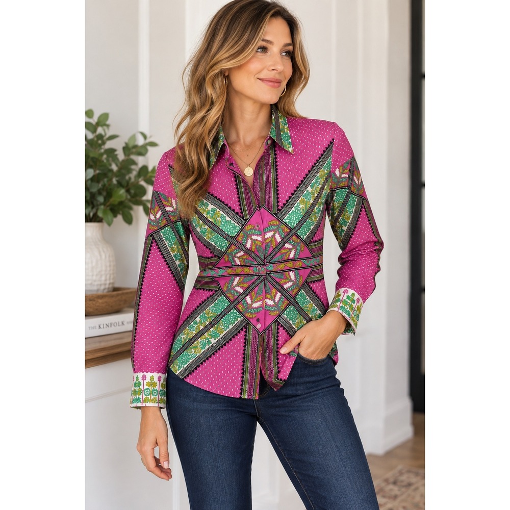 Robert Graham Pink Geometric Kaleidoscope Print Cotton Button Down Shirt Size 8
